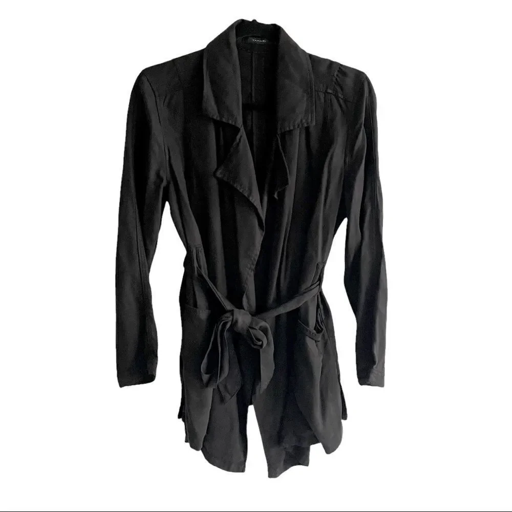 TAHARI Lightweight Draped Asymmetrical Blazer Jacket Coat Belt Black S
